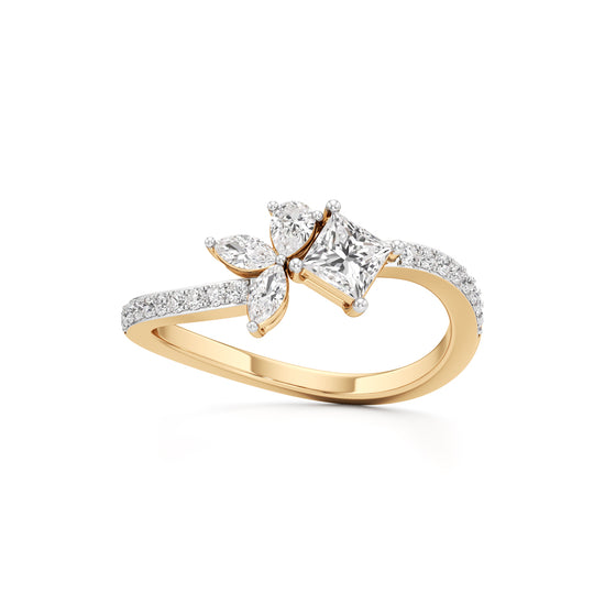 Artisan Princess  Marquise Floral 925 Silver 18k Gold Plated Twisted Bypass Ring