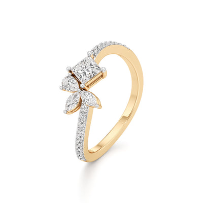 Artisan Princess  Marquise Floral 925 Silver 18k Gold Plated Twisted Bypass Ring