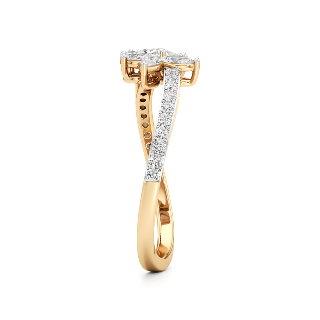 Artisan Princess  Marquise Floral 925 Silver 18k Gold Plated Twisted Bypass Ring