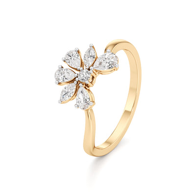 Dainty Floral Bloom Ring in 925 Silver 18k Gold Plated  Marquise  Pear Cut Simulants