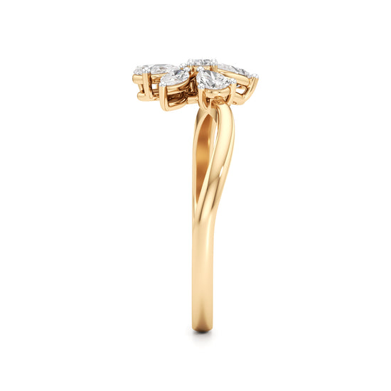 Dainty Floral Bloom Ring in 925 Silver 18k Gold Plated  Marquise  Pear Cut Simulants