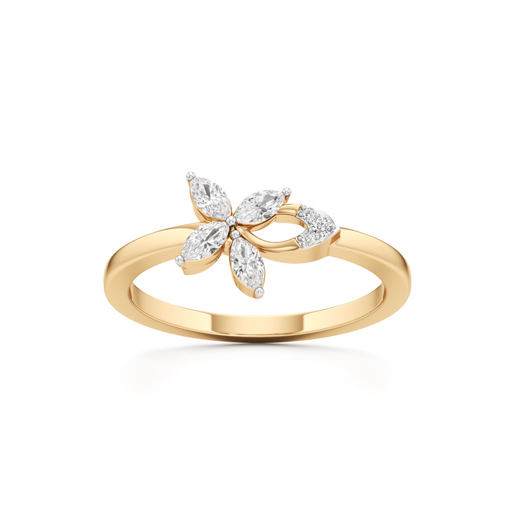Dainty FourLeaf Marquise Bloom Ring in 925 silver 18k Gold Plated