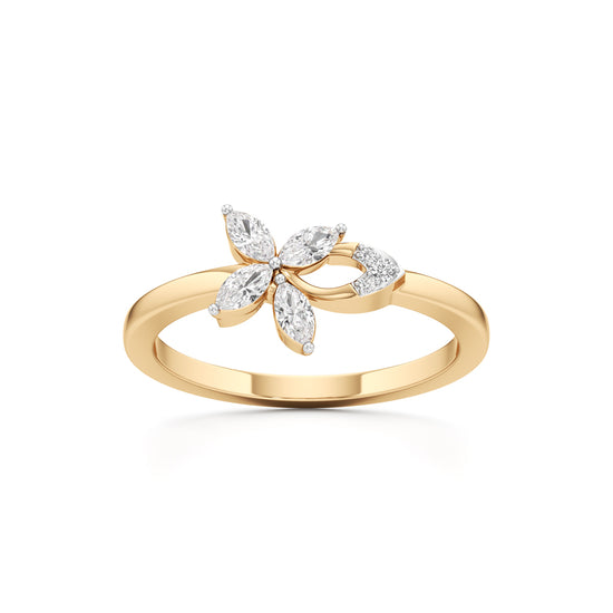 Dainty FourLeaf Marquise Bloom Ring in 925 silver 18k Gold Plated