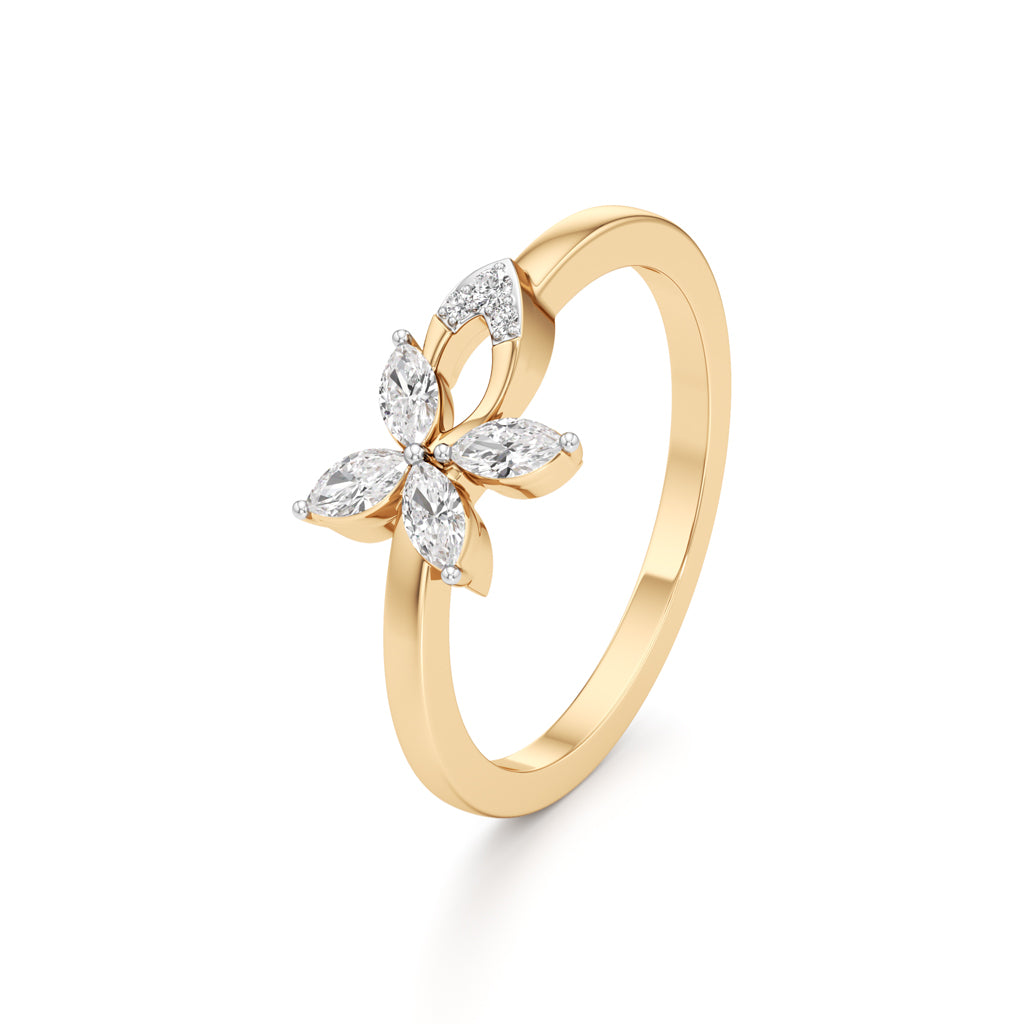 Dainty FourLeaf Marquise Bloom Ring in 925 silver 18k Gold Plated