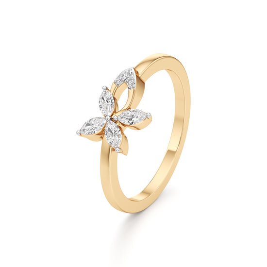 Dainty FourLeaf Marquise Bloom Ring in 925 silver 18k Gold Plated