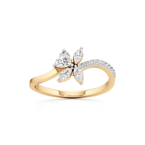 Heart  Marquise Floral Bypass Ring in 925 silver 18k Gold Plated