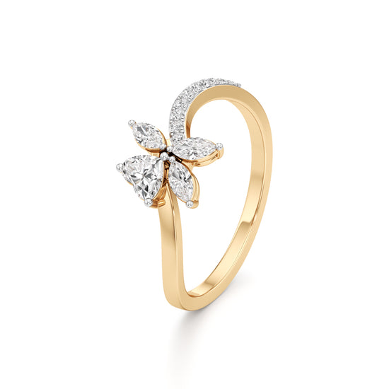 Heart  Marquise Floral Bypass Ring in 925 silver 18k Gold Plated