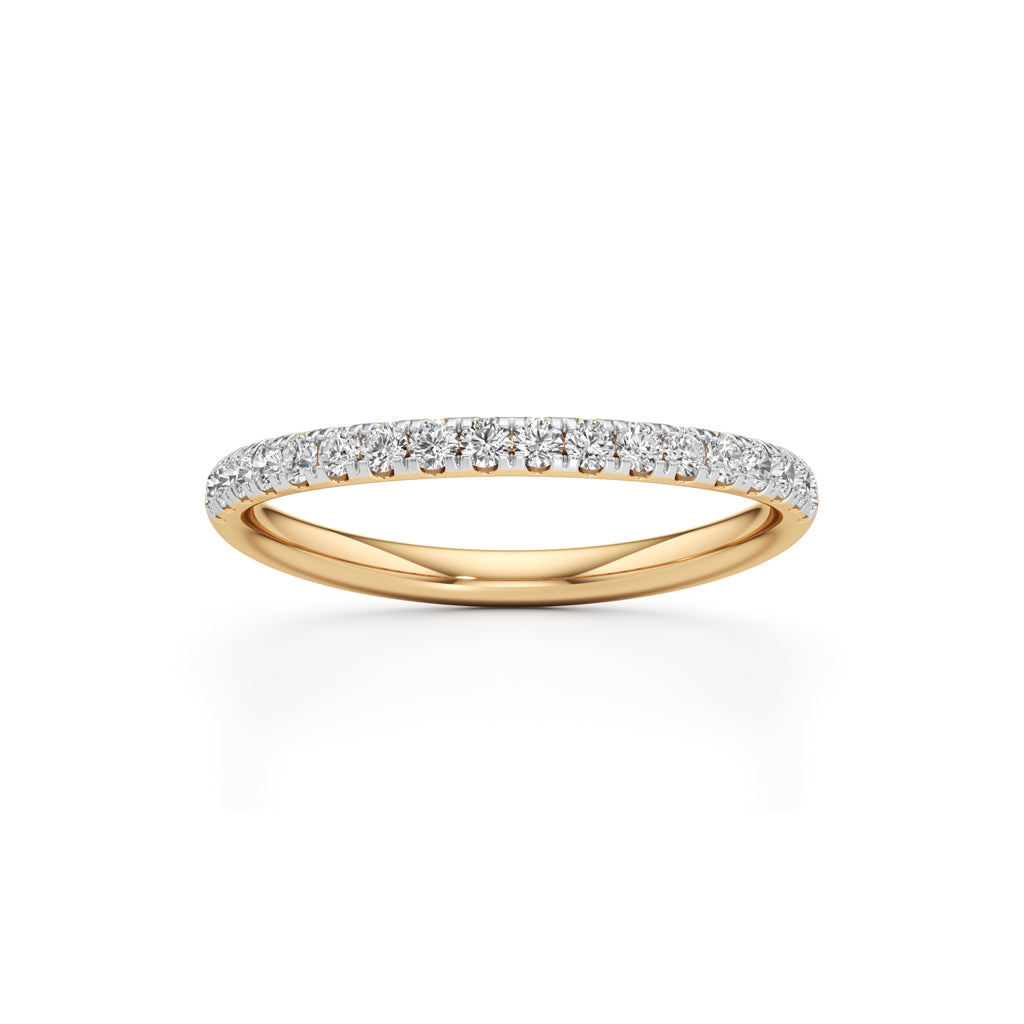 925 Silver Diamond Half Eternity Band Ring with 18K Gold Plated  Pave Set Stackable Ring