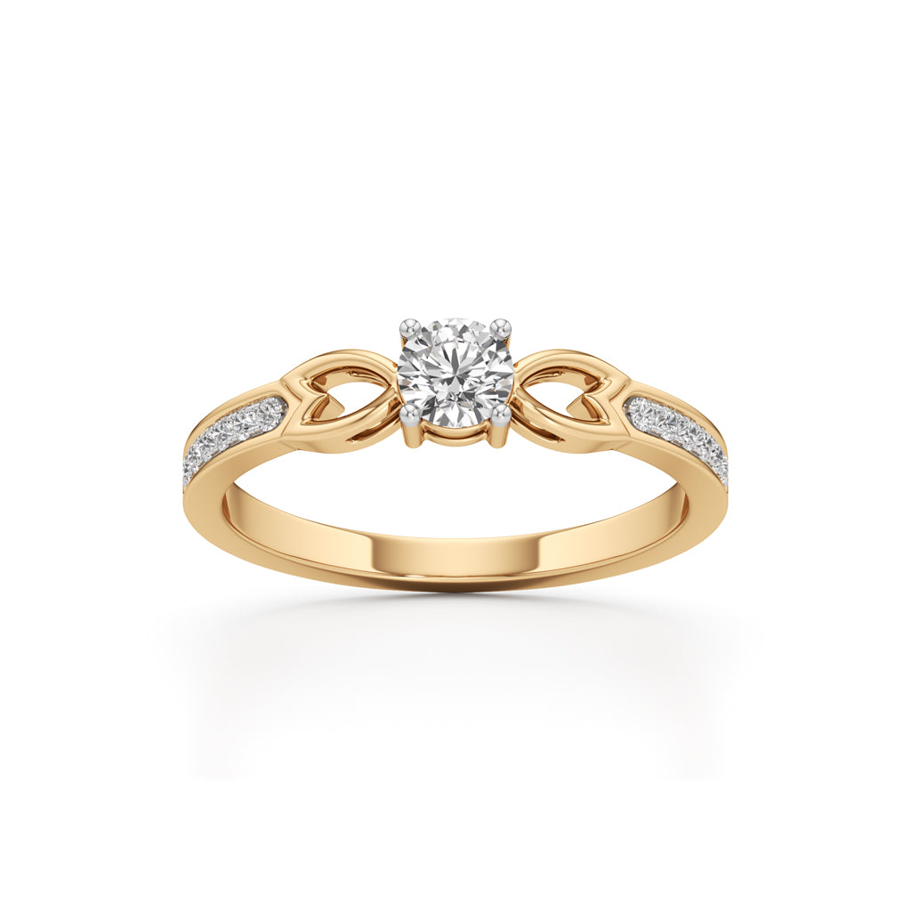 PetalMotif 925 Silver 18k Gold Plated Solitaire Ring with Shimmering Band