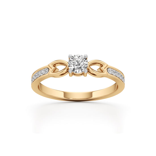 PetalMotif 925 Silver 18k Gold Plated Solitaire Ring with Shimmering Band