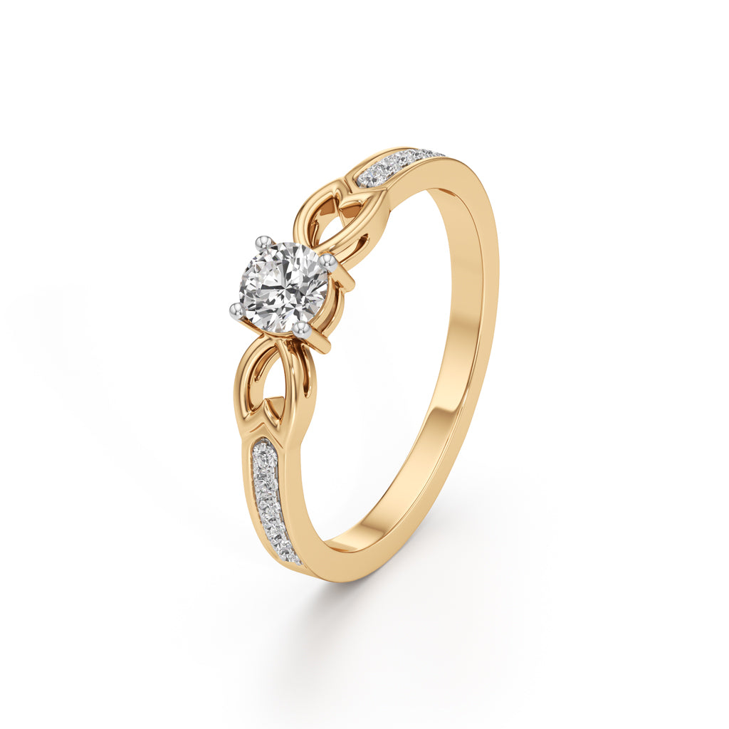PetalMotif 925 Silver 18k Gold Plated Solitaire Ring with Shimmering Band