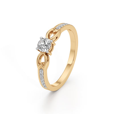 PetalMotif 925 Silver 18k Gold Plated Solitaire Ring with Shimmering Band