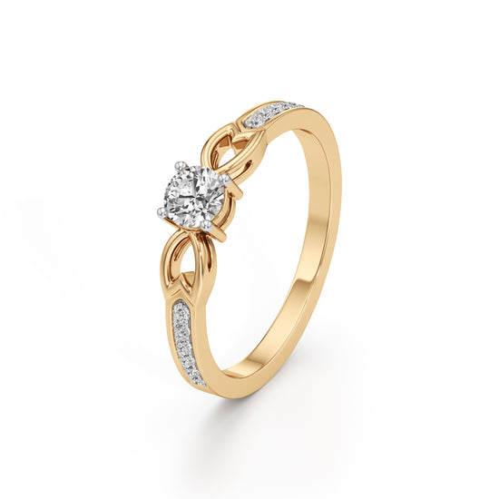PetalMotif 925 Silver 18k Gold Plated Solitaire Ring with Shimmering Band