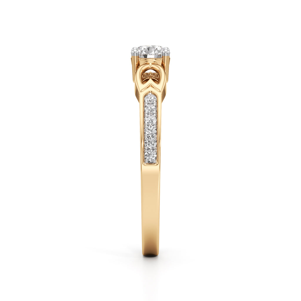 PetalMotif 925 Silver 18k Gold Plated Solitaire Ring with Shimmering Band