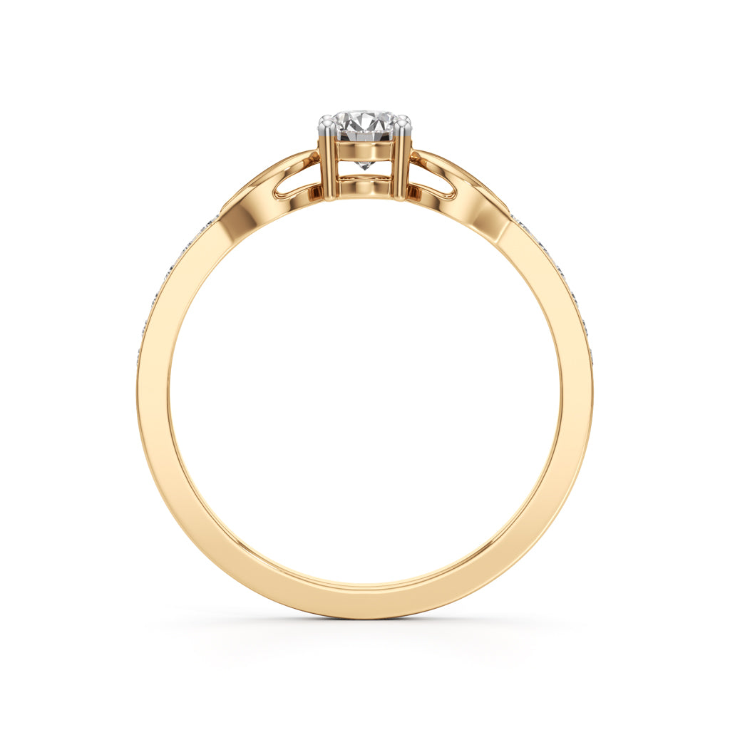 PetalMotif 925 Silver 18k Gold Plated Solitaire Ring with Shimmering Band