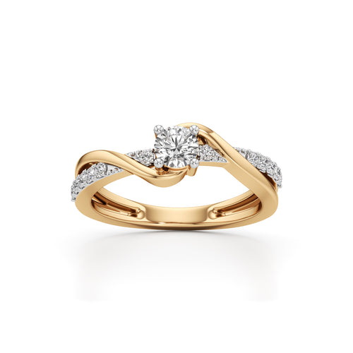 Infinite Wave Solitaire 925 Silver 18k Gold Plated Bypass Ring