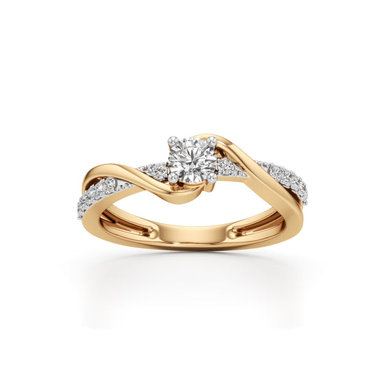Infinite Wave Solitaire 925 Silver 18k Gold Plated Bypass Ring