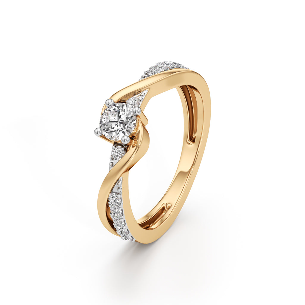 Infinite Wave Solitaire 925 Silver 18k Gold Plated Bypass Ring