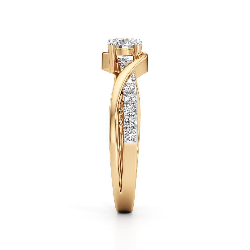 Infinite Wave Solitaire 925 Silver 18k Gold Plated Bypass Ring