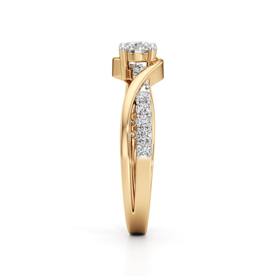 Infinite Wave Solitaire 925 Silver 18k Gold Plated Bypass Ring