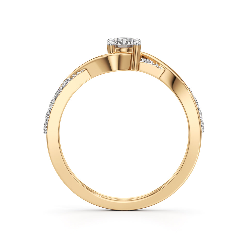 Infinite Wave Solitaire 925 Silver 18k Gold Plated Bypass Ring