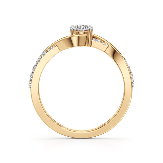 Infinite Wave Solitaire 925 Silver 18k Gold Plated Bypass Ring