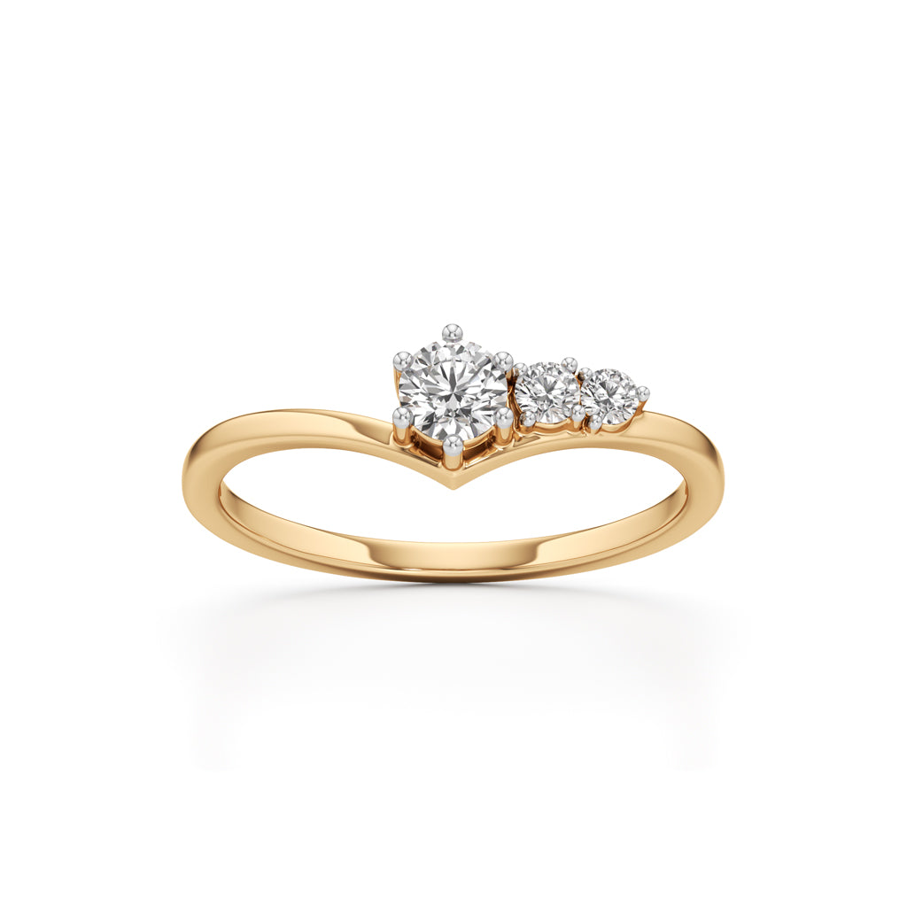 925 Silver 18K Gold Plated ThreeStone DiamondStyle Ring  Elegant Fine Jewellery