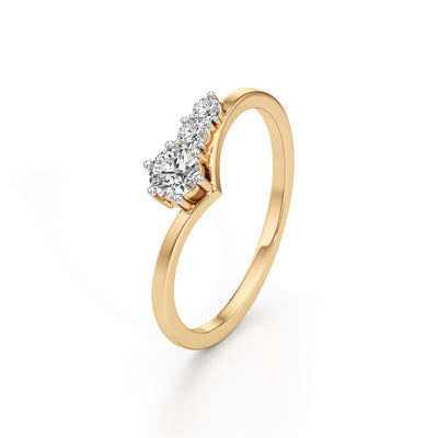 925 Silver 18K Gold Plated ThreeStone DiamondStyle Ring  Elegant Fine Jewellery