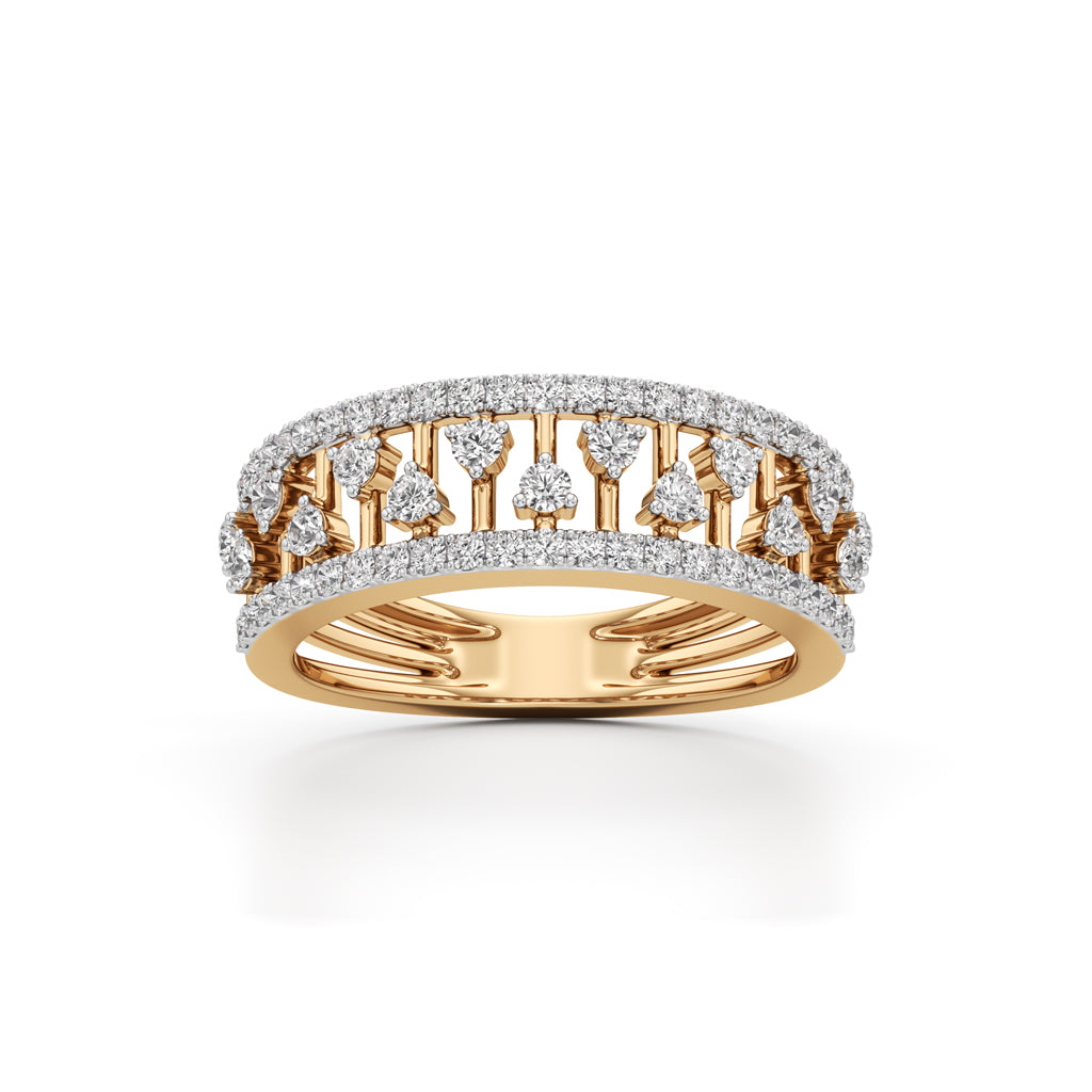 Architectural ThreeRow 925 Silver 18k Gold Plated Wide Statement Band