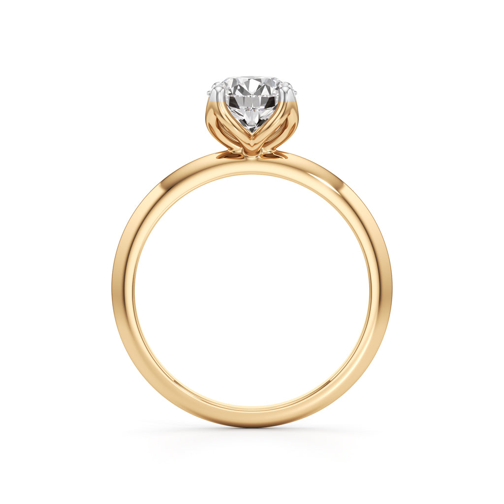 Elegant Solitaire 925 Silver  18k Gold Vermeil TulipSet Statement Ring