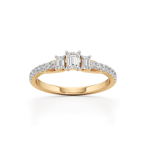 Elite EmeraldCut Trilogy 925 Silver  18k Gold Vermeil Ring with DiamondSet Band