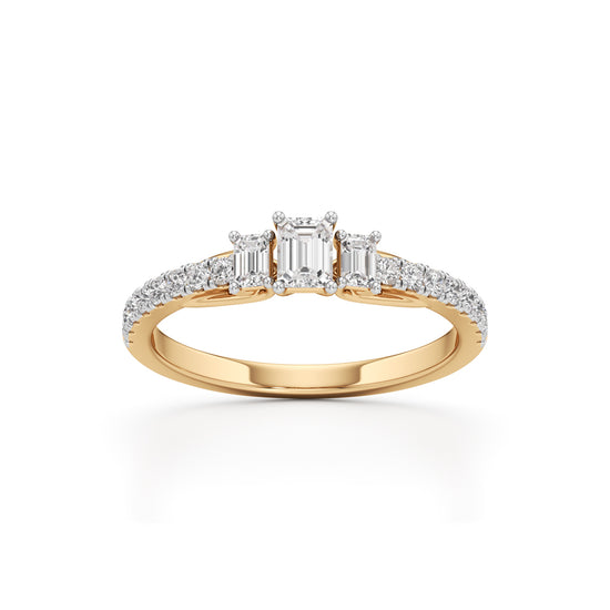 Elite EmeraldCut Trilogy 925 Silver  18k Gold Vermeil Ring with DiamondSet Band