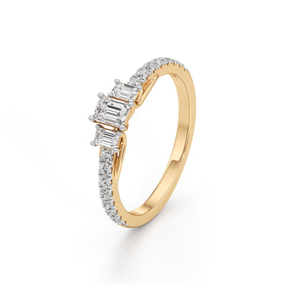 Elite EmeraldCut Trilogy 925 Silver  18k Gold Vermeil Ring with DiamondSet Band