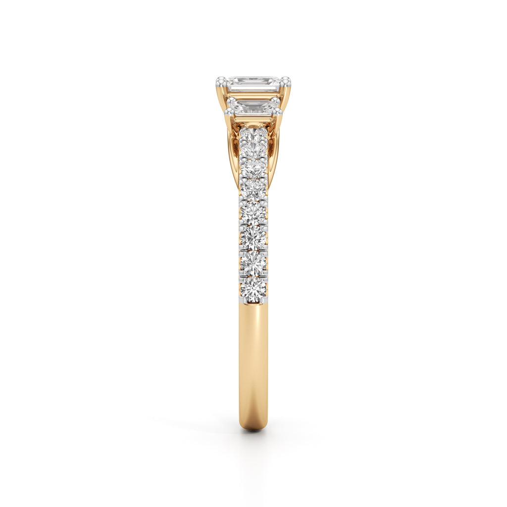 Elite EmeraldCut Trilogy 925 Silver  18k Gold Vermeil Ring with DiamondSet Band