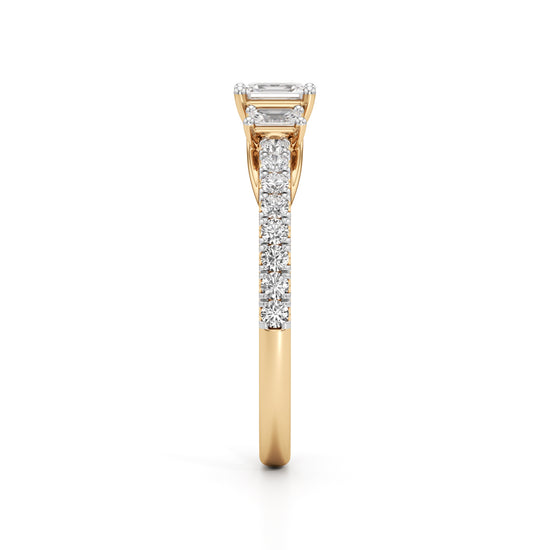 Elite EmeraldCut Trilogy 925 Silver  18k Gold Vermeil Ring with DiamondSet Band