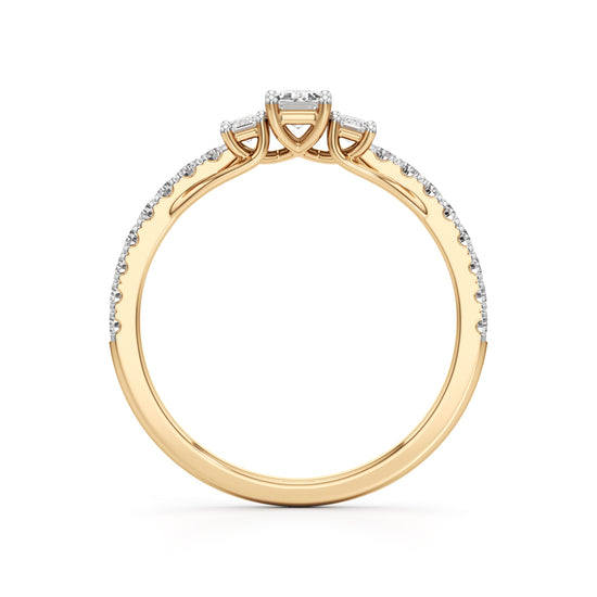 Elite EmeraldCut Trilogy 925 Silver  18k Gold Vermeil Ring with DiamondSet Band