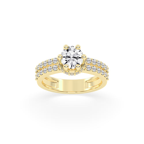DoubleRow Pav 925 Silver 18k Gold Plated Elevated Halo Solitaire Ring