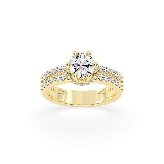 DoubleRow Pav 925 Silver 18k Gold Plated Elevated Halo Solitaire Ring