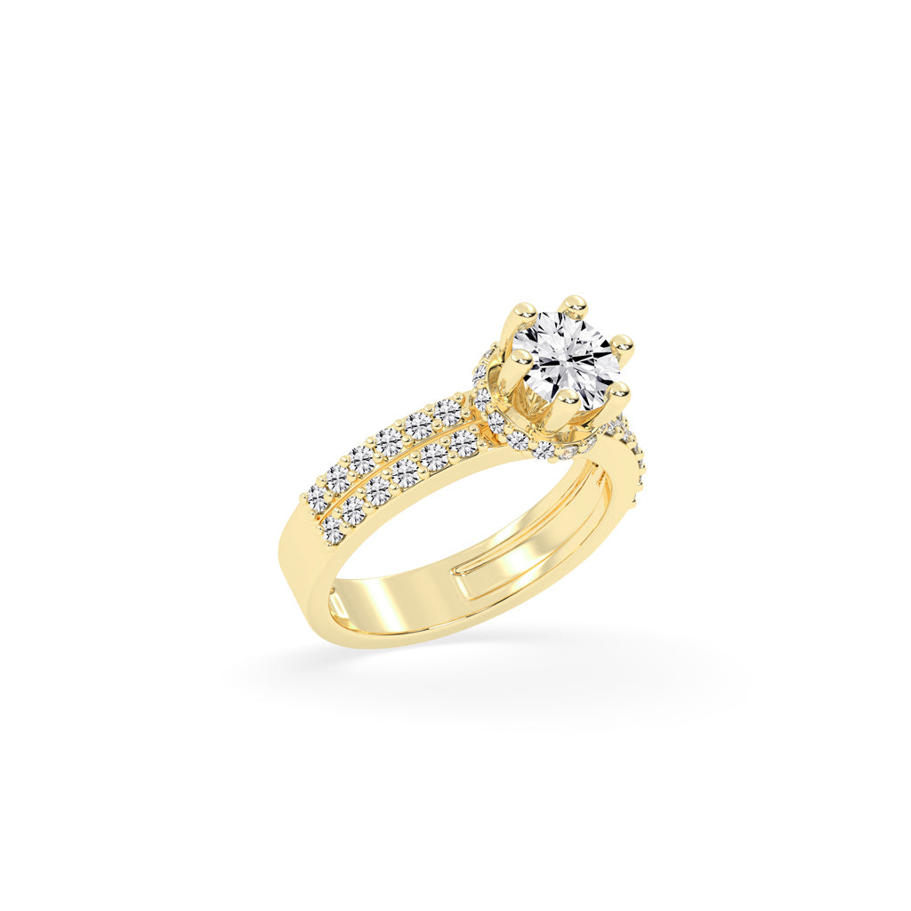 DoubleRow Pav 925 Silver 18k Gold Plated Elevated Halo Solitaire Ring