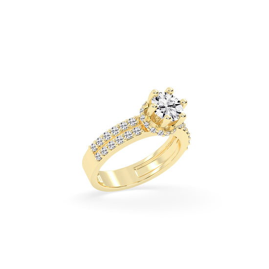 DoubleRow Pav 925 Silver 18k Gold Plated Elevated Halo Solitaire Ring