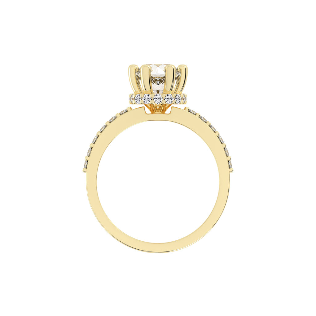 DoubleRow Pav 925 Silver 18k Gold Plated Elevated Halo Solitaire Ring