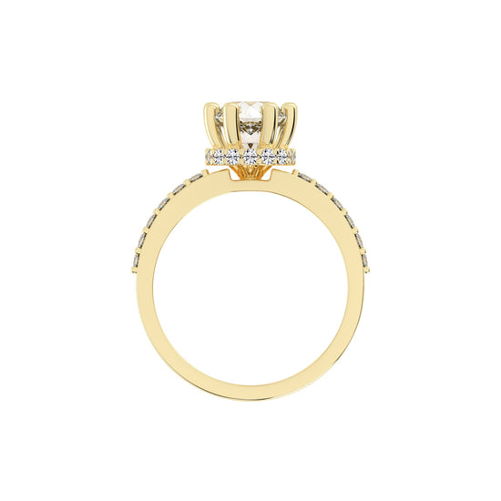 DoubleRow Pav 925 Silver 18k Gold Plated Elevated Halo Solitaire Ring