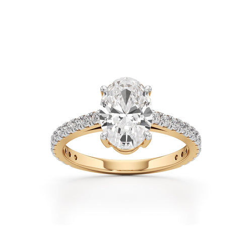 Majestic Oval 925 Silver 18k Gold Plated Solitaire Ring with PavSet Band 