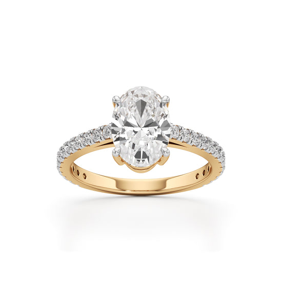 Majestic Oval 925 Silver 18k Gold Plated Solitaire Ring with PavSet Band 