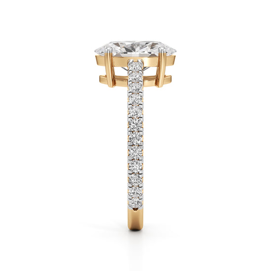 Majestic Oval 925 Silver 18k Gold Plated Solitaire Ring with PavSet Band 