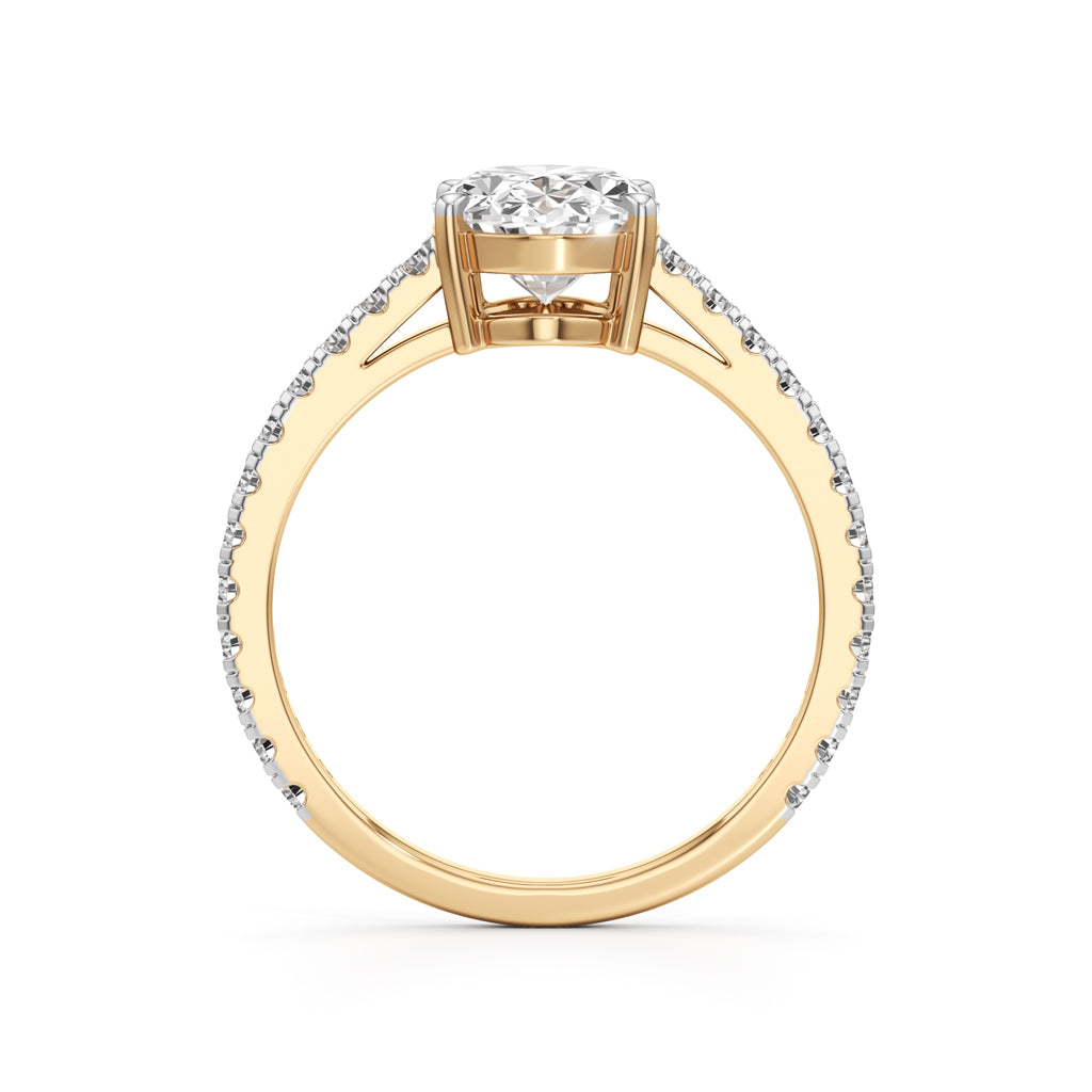 Majestic Oval 925 Silver 18k Gold Plated Solitaire Ring with PavSet Band 