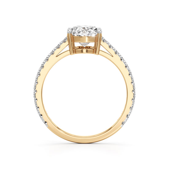 Majestic Oval 925 Silver 18k Gold Plated Solitaire Ring with PavSet Band 