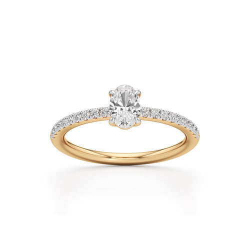 925 Silver Oval Cut Diamond Ring with 18K Gold Plated  Pave Band Solitaire Engagement Ring