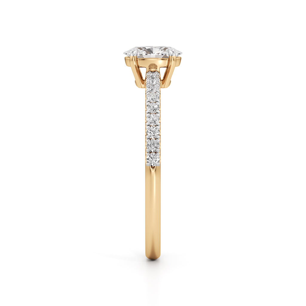 925 Silver Oval Cut Diamond Ring with 18K Gold Plated  Pave Band Solitaire Engagement Ring