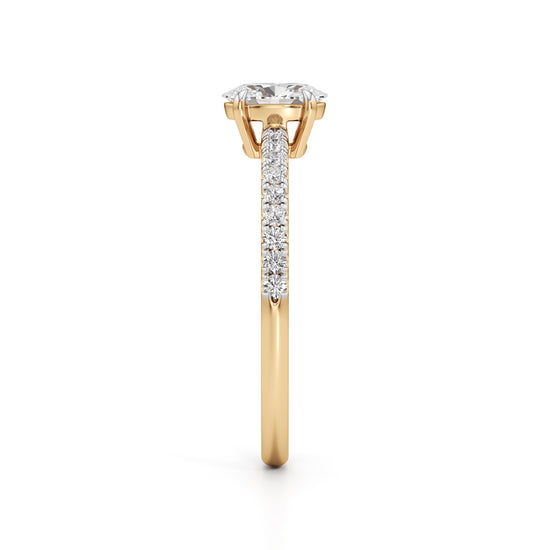 925 Silver Oval Cut Diamond Ring with 18K Gold Plated  Pave Band Solitaire Engagement Ring